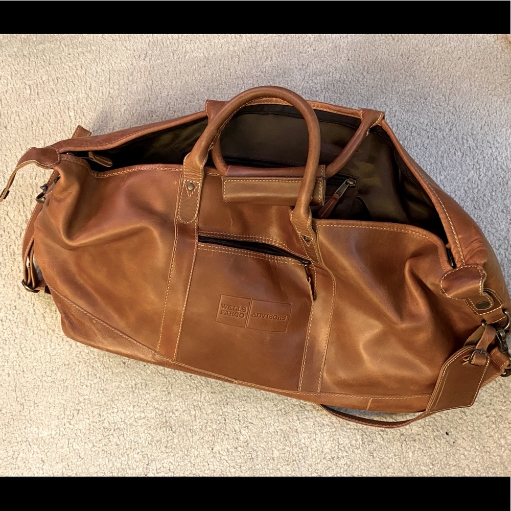 Genuine leather Wells Fargo weekend duffle bag